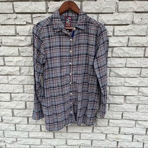 3J Workshop Johnny Was Gray Plaid Floral Silk Backed Flannel Size Medium